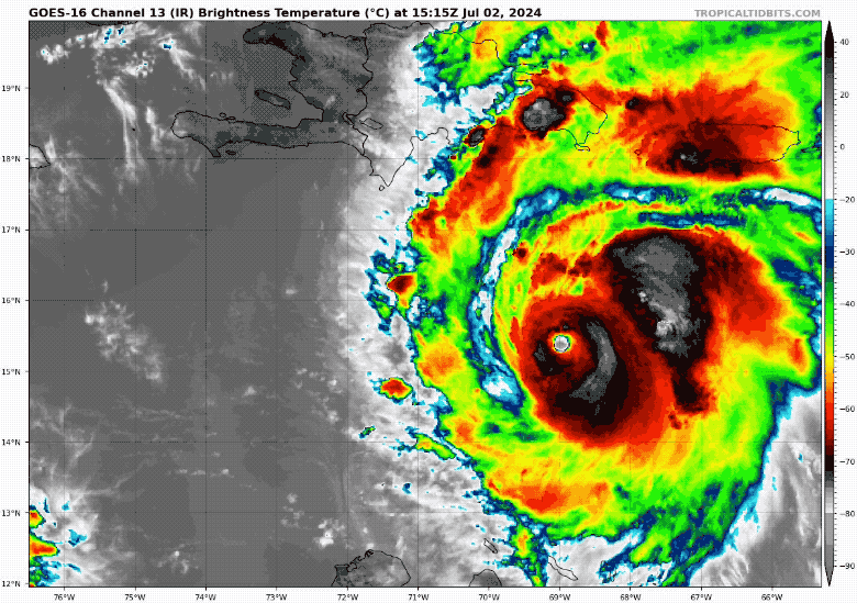 July 2 hurricane beryl IR satellite loop Tuesday evening