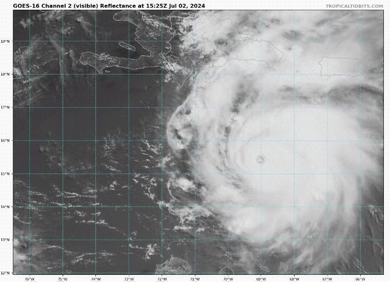 July 2 hurricane beryl visible satellite loop Tuesday evening