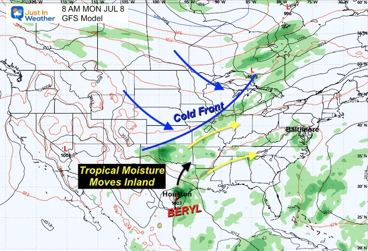 July 2 Hurricane Beryl forecast GFS USA Monday morning