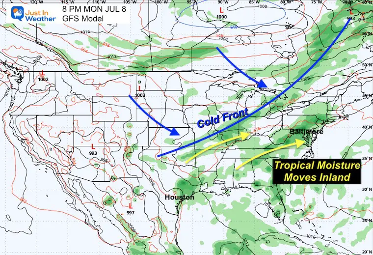 July 2 Hurricane Beryl forecast GFS USA Monday night