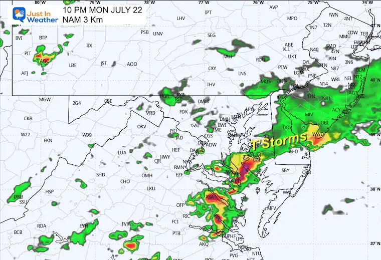 July 21 weather storm radar Monday afternoon 10 PM