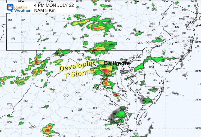 July 21 weather storm radar Monday afternoon 4 PM