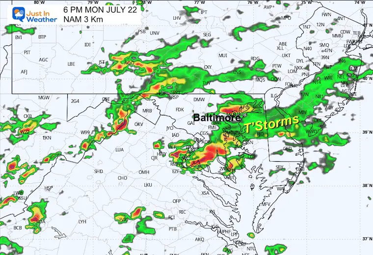 July 21 weather storm radar Monday afternoon 6 PM