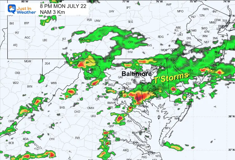 July 21 weather storm radar Monday afternoon 6 PM