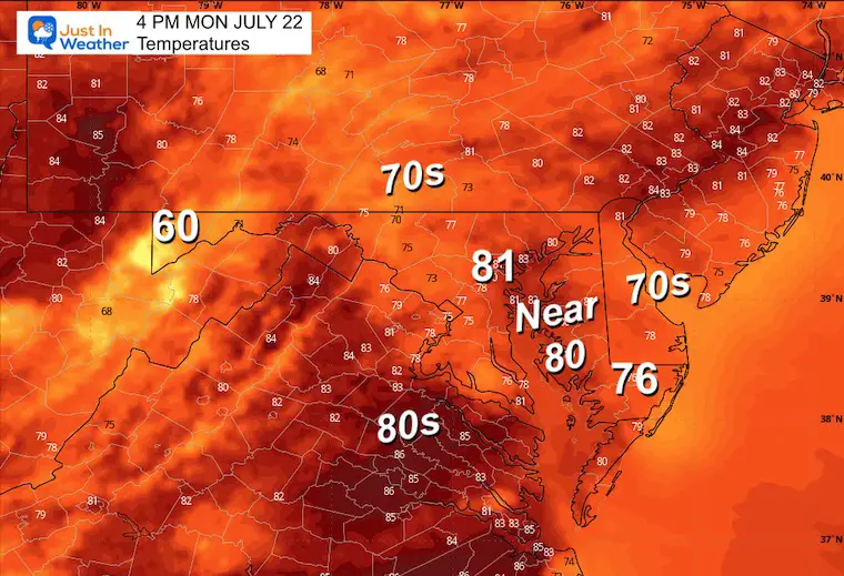 July 21 weather temperatures Monday afternoon