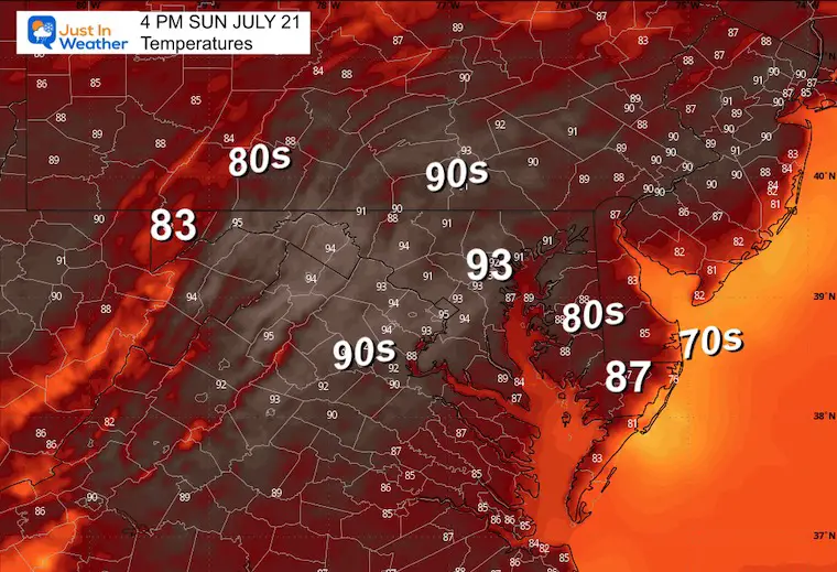 July 21 weather temperatures Sunday morning