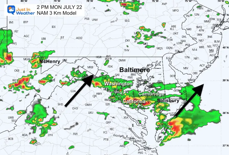 July 22 weather forecast rain radar Monday afternoon