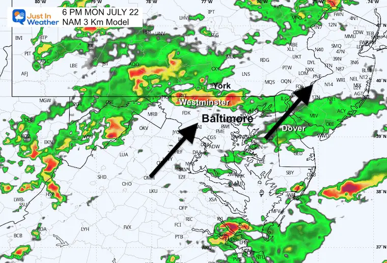 July 22 weather forecast rain radar Monday evening