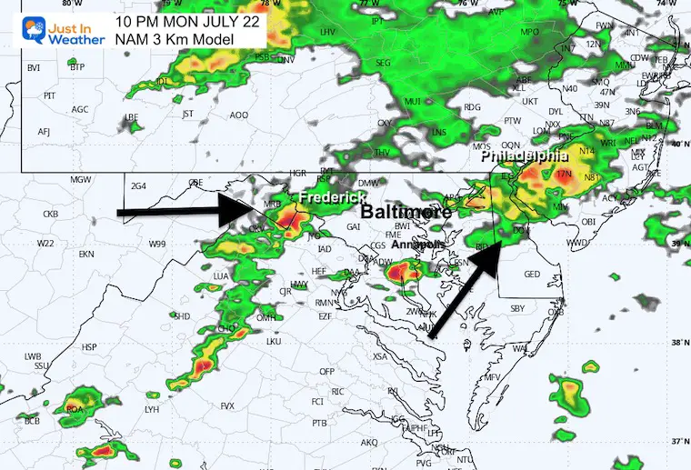 July 22 weather forecast rain radar Monday night