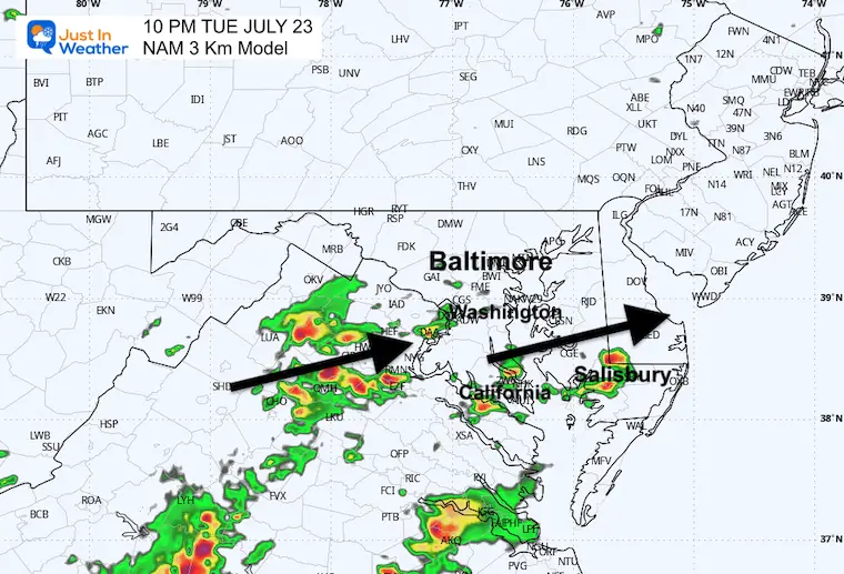 July 22 weather forecast radar Tuesday night