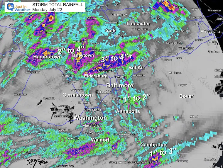 July 23 rain total storm radar Monday