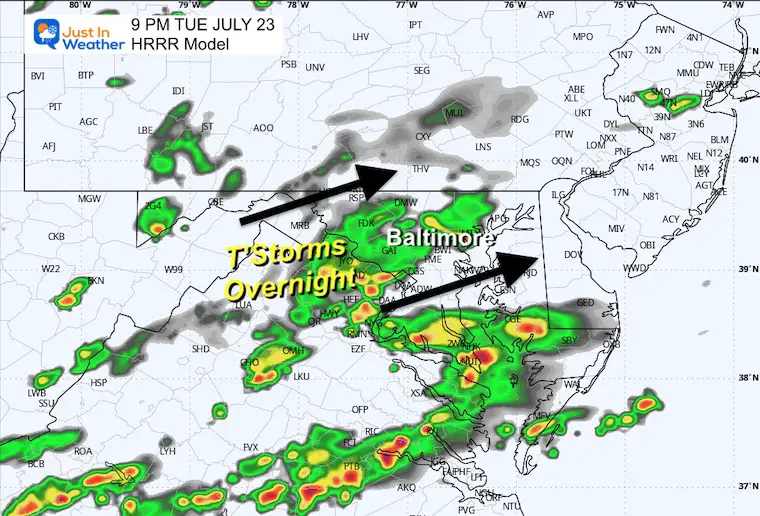 July 23 weather forecast radar Tuesday Night