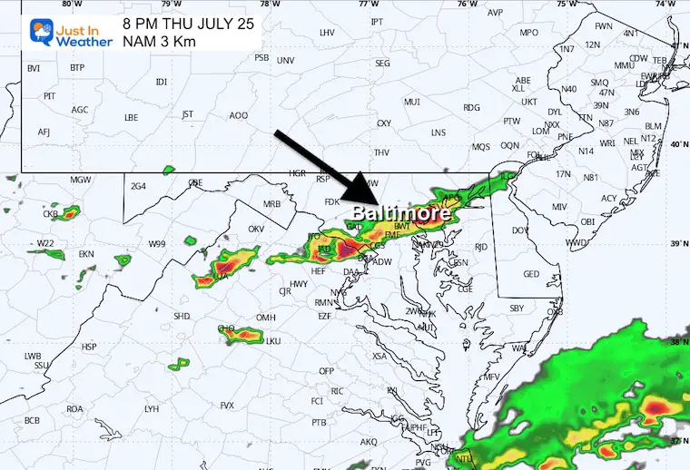 July 24 weather forecast radar Thursday evening