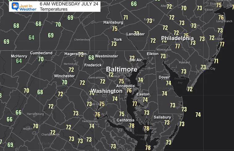 July 24 weather temperatures Wednesday morning