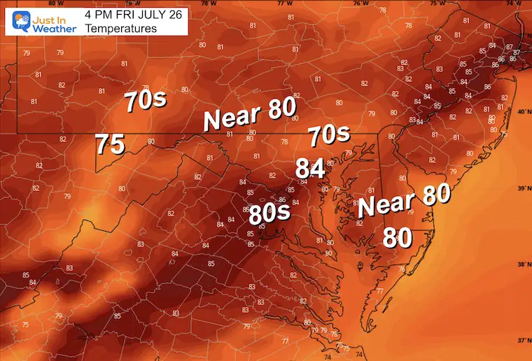 July 25 weather temperatures Friday afternoon