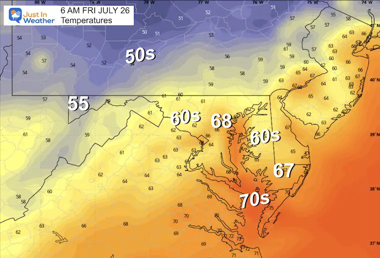 July 25 weather temperatures Friday morning