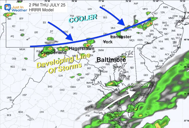 July 25 weather forecast radar Thursday 2 PM