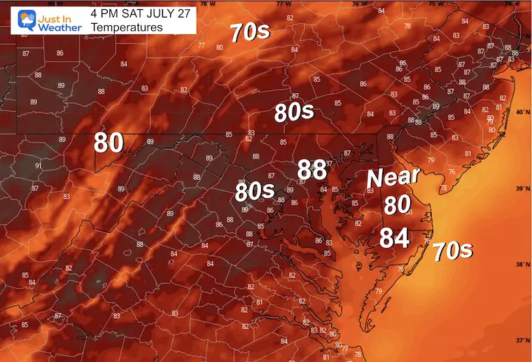 July 27 weather temperatures Saturday morning