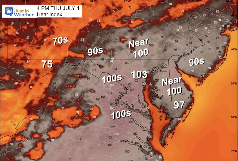 July 4 weather Heat Index Thursday afternoon