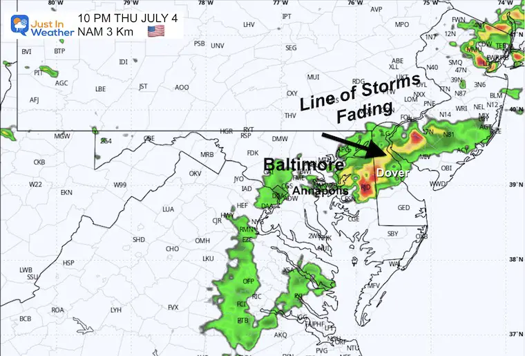 July 4 weather storm radar simulation Thursday 10 PM