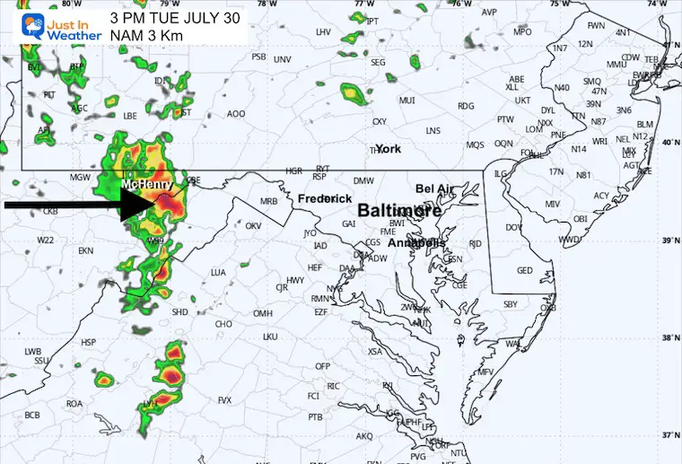 July 30 weather forecast storm radar afternoon 3 PM