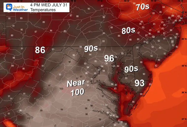 July 30 weather temperatures Wednesday afternoon