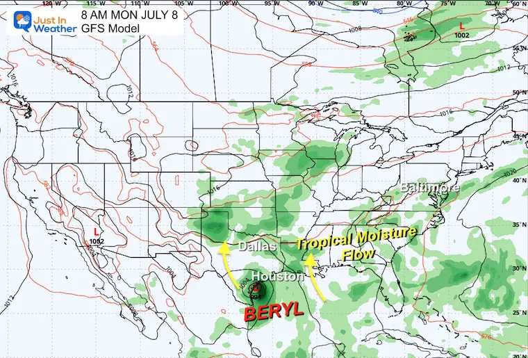 July 6 weather forecast Beryl Landfall Monday