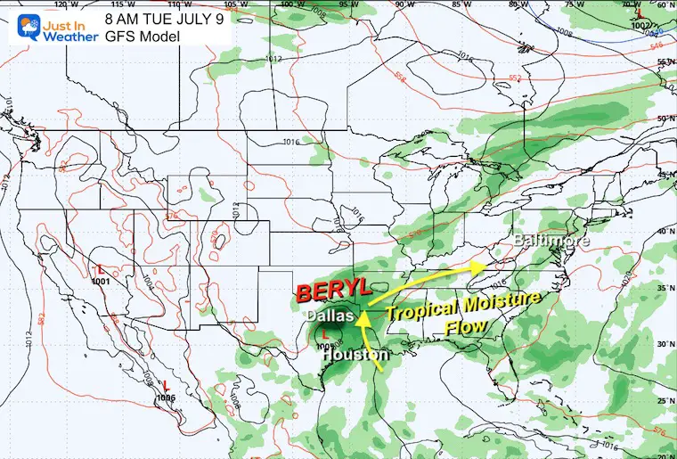 July 6 weather forecast Beryl Tuesday