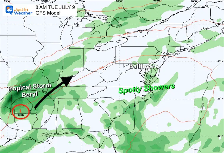 July 8 weather Beryl storm rain Tuesday Morning