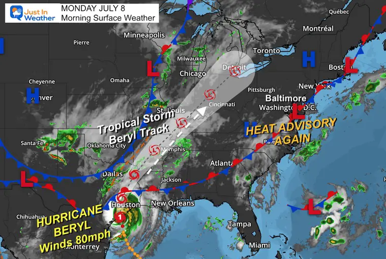 July 8 weather Hurricane Beryl Monday morning