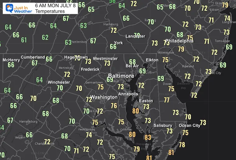 July 8 weather temperatures Monday morning