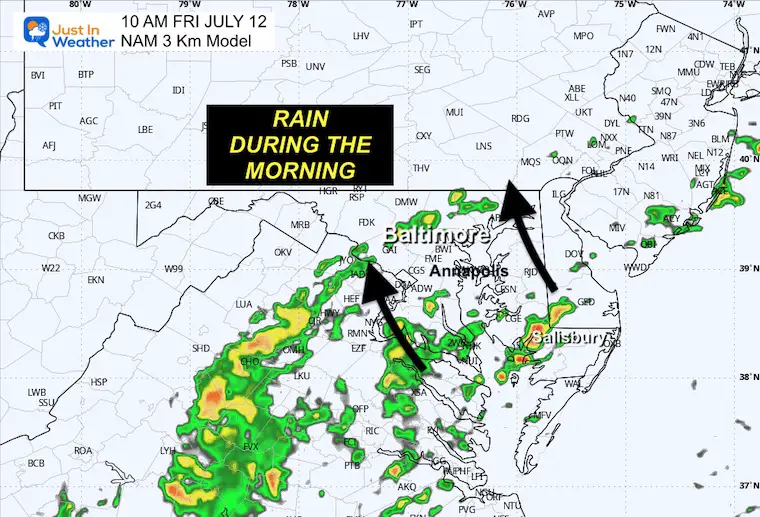 July 11 weather rain forecast radar Friday morning 10 AM