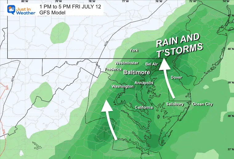 July 11 weather rain Friday afternoon GFS