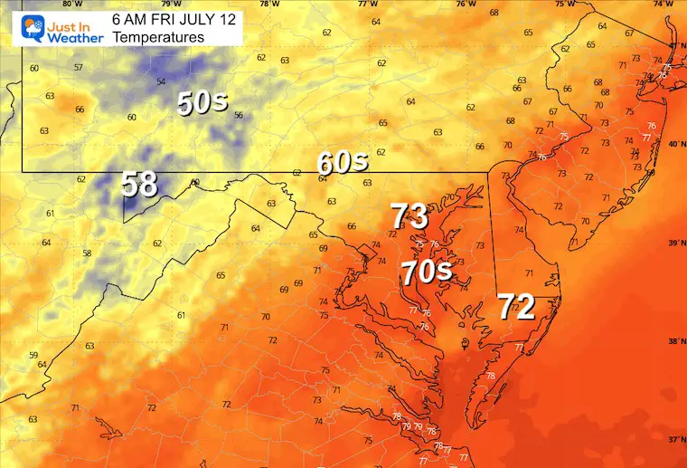 July 11 weather rain forecast temperatures Friday morning