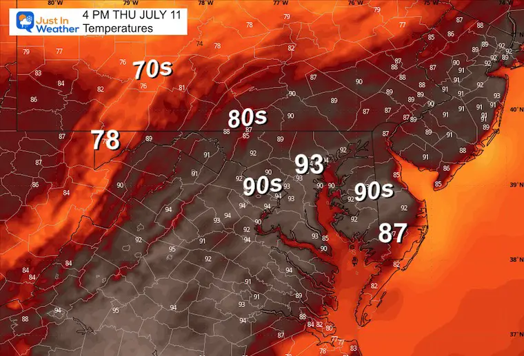 July 11 weather temperatures Thursday afternoon