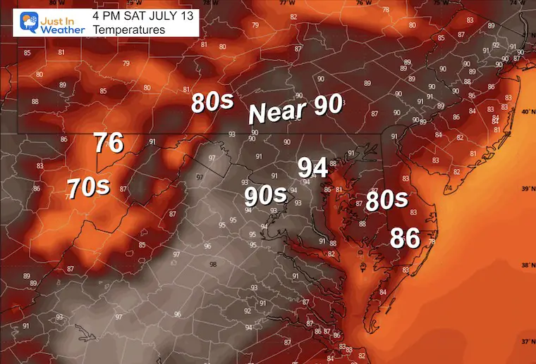 July 12 weather temperatures Saturday afternoon