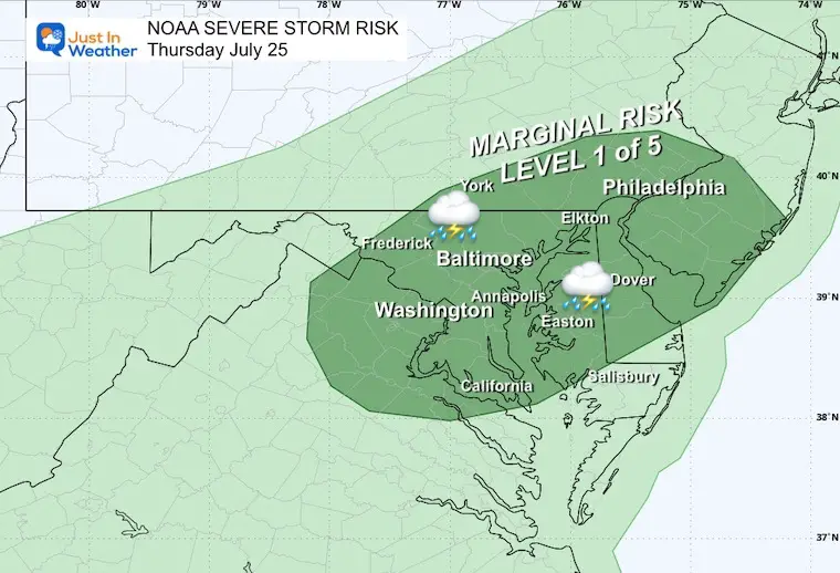 July 24 weather NOAA storm risk Thursday