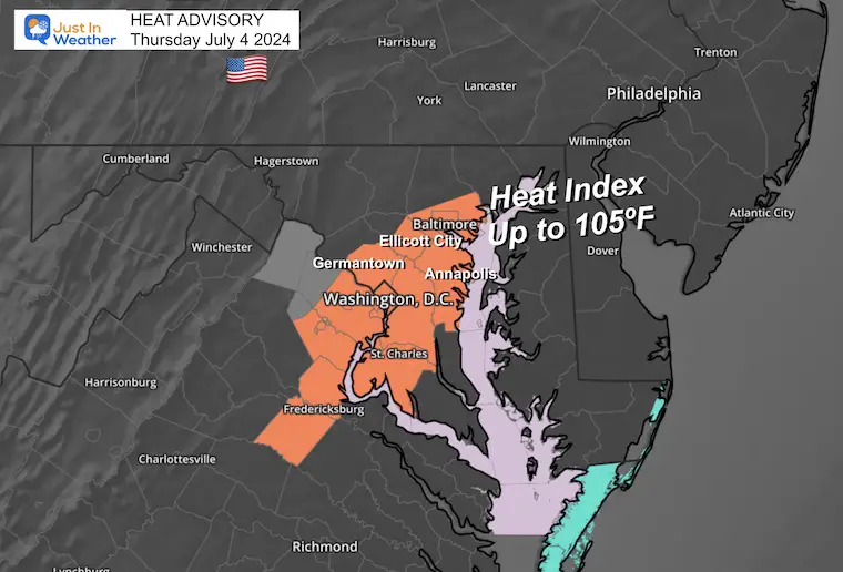 July 3 weather Heat Advisory Thursday Independence Day