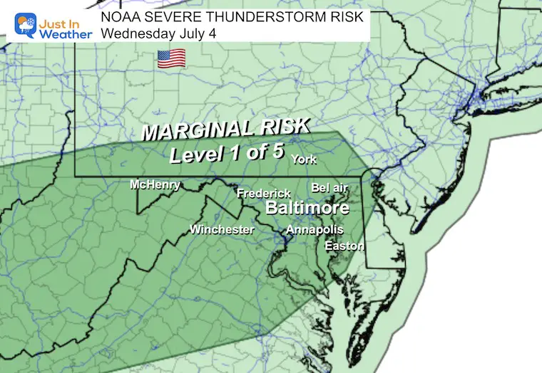 July 3 weather NOAA Severe Storm Risk Thursday Independence Day