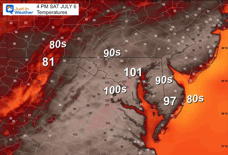 July 6 weather temperatures Saturday afternoon