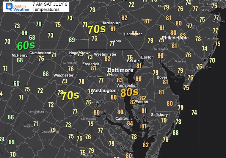 July 6 weather temperatures Saturday morning