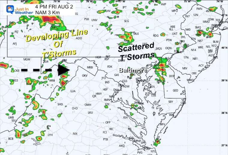 August 1 weather storm forecast radar Friday 4PM