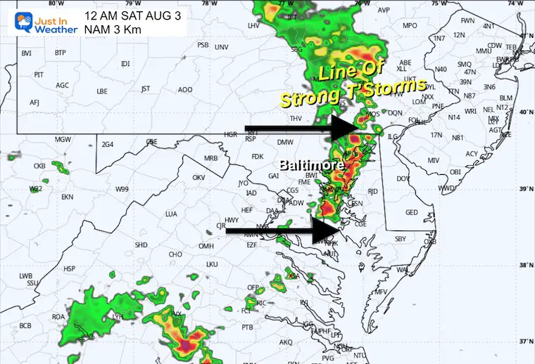 August 1 weather storm forecast radar Friday midnight