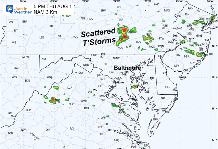 August 1 weather storm radar Forecast Thursday 5 PM