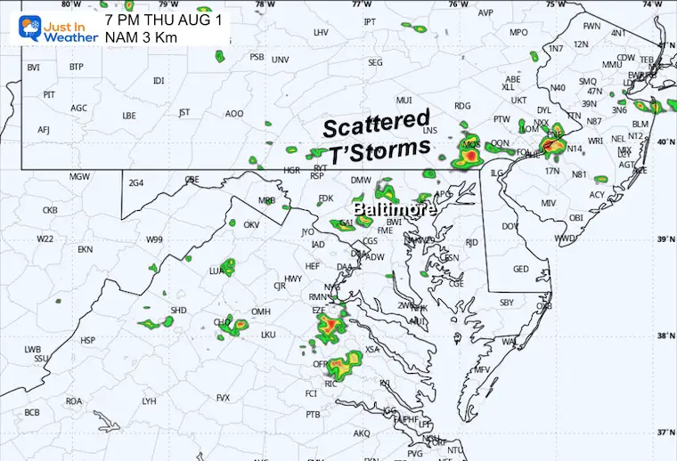 August 1 weather storm radar Forecast Thursday 7 PM