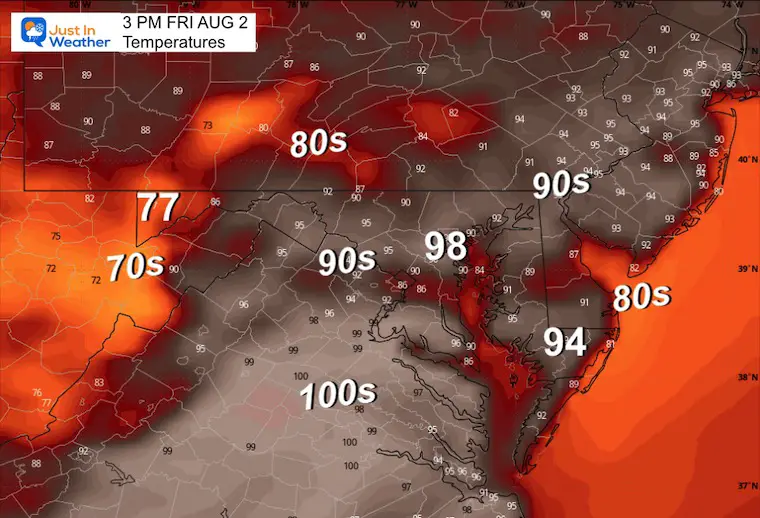 August 1 weather temperatures Friday afternoon