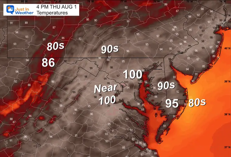 August 1 weather temperatures Thursday afternoon