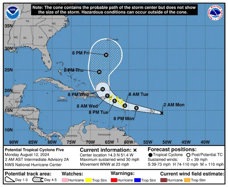 August 12 Tropical Cyclone Five NHC Map