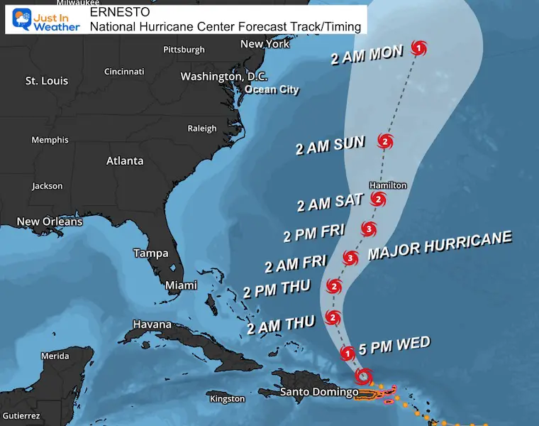 August 14 Tropical Storm Ernesto Hurricane Forecast Track