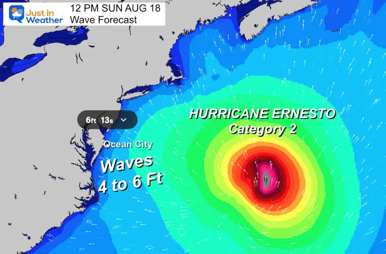 August 14 beach wave forecast Ernesto weekend